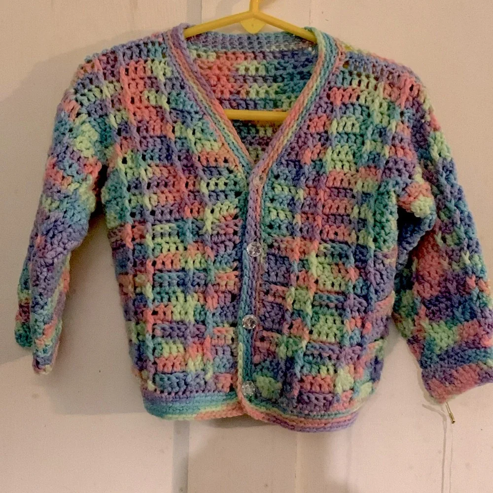 OOAK Hand Crochet sweater 12-18 mo - Picture 1 of 8